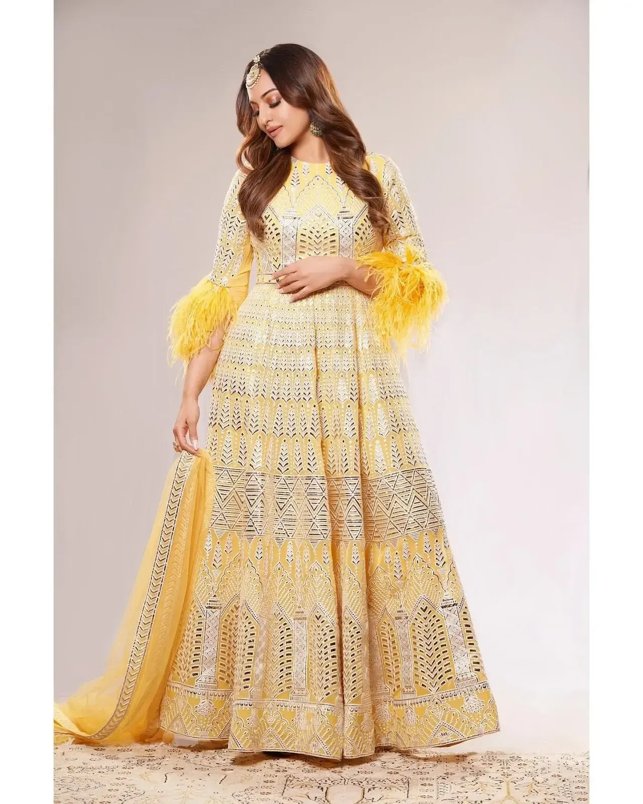 Indian Actress Sonakshi Sinha In Yellow Lehenga Choli